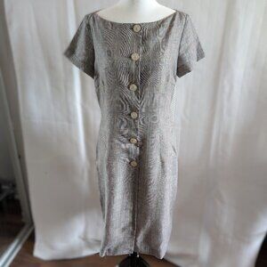 Ewanika Toronto Canada Plaid button down dress pockets 100% Linen Office Preppy